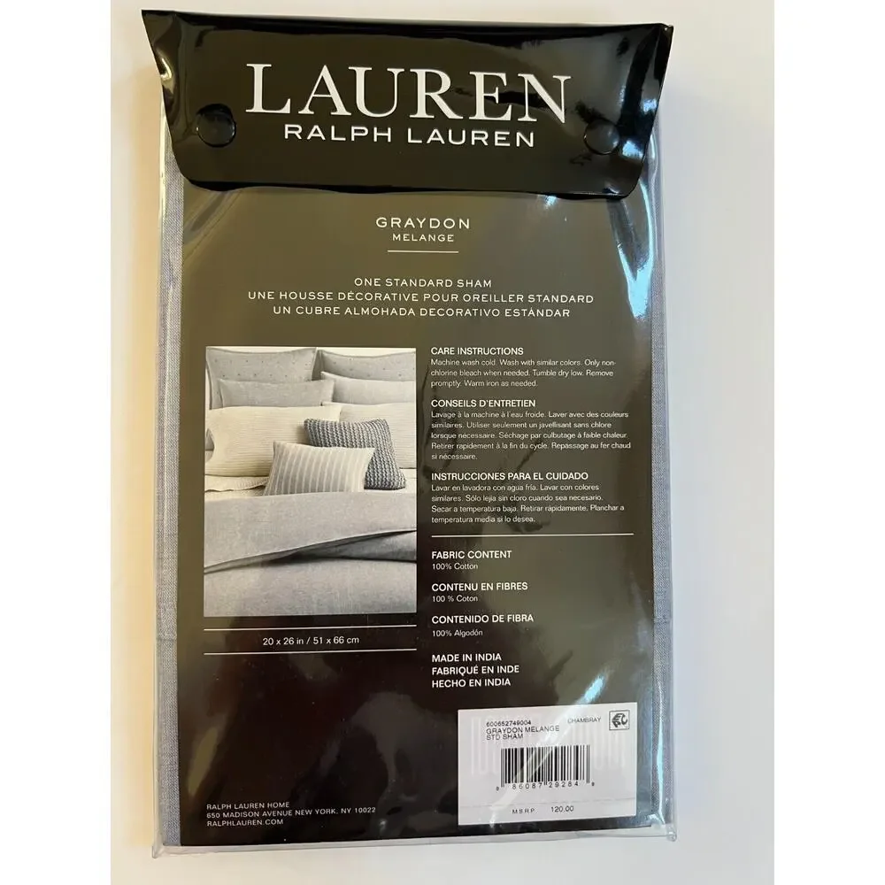 Ralph Lauren Graydon Melange Chambray Blue Standard Sham $120 NEW